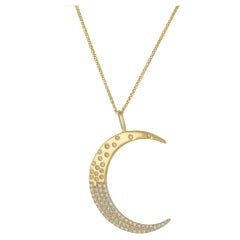 18KT Yellow Gold Crescent Moon Diamond Pendant with Chain