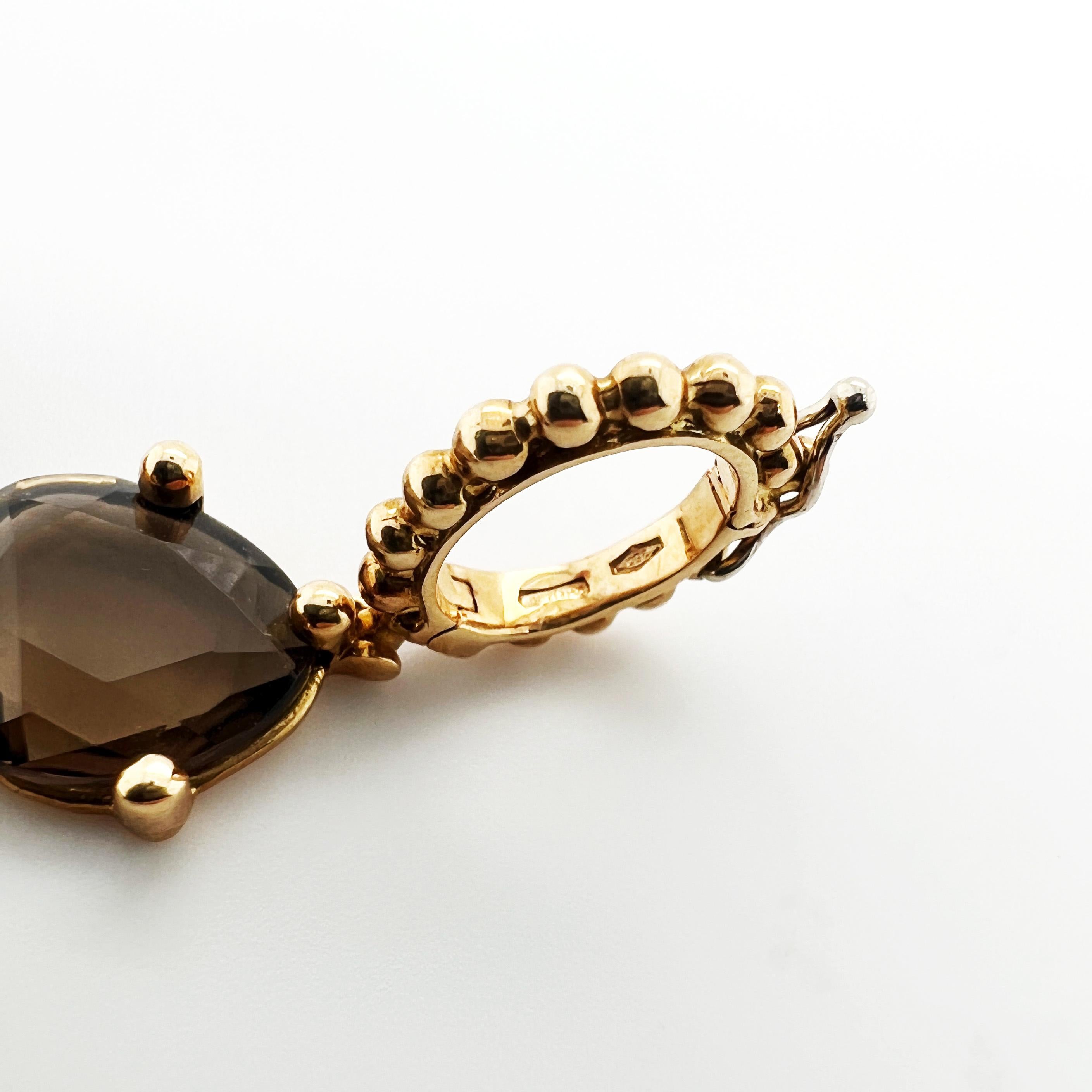 Modern 18kt Yellow Gold Cross pendant with smoky quartz and natural diamonds For Sale