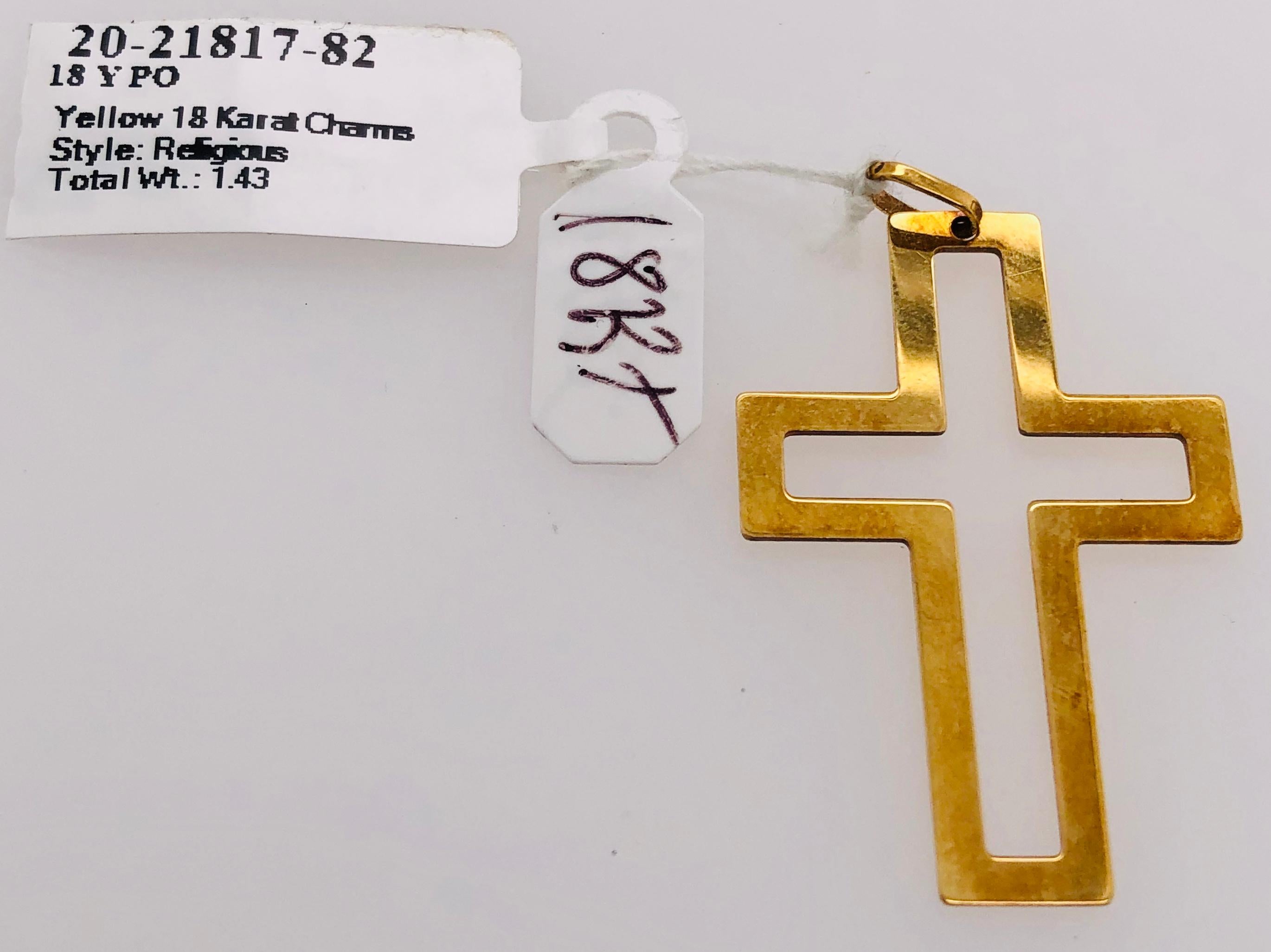 Women's or Men's 18 Karat Yellow Gold Cross / Religious Pendant
