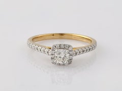 18KT Yellow Gold Cushion Cut Diamond Halo Engagement Ring