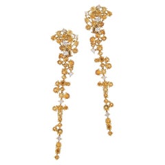 18 Karat Yellow Gold Dangling Earrings Yellow Topazes & White Diamonds