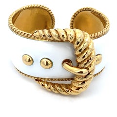 Bracciale in oro giallo 18KT David Webb con fibbia e smalto bianco