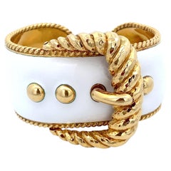 Bracciale in oro giallo 18KT David Webb con fibbia e smalto bianco
