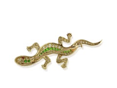 18 Karat Yellow Gold Demantoid Garnet Pin