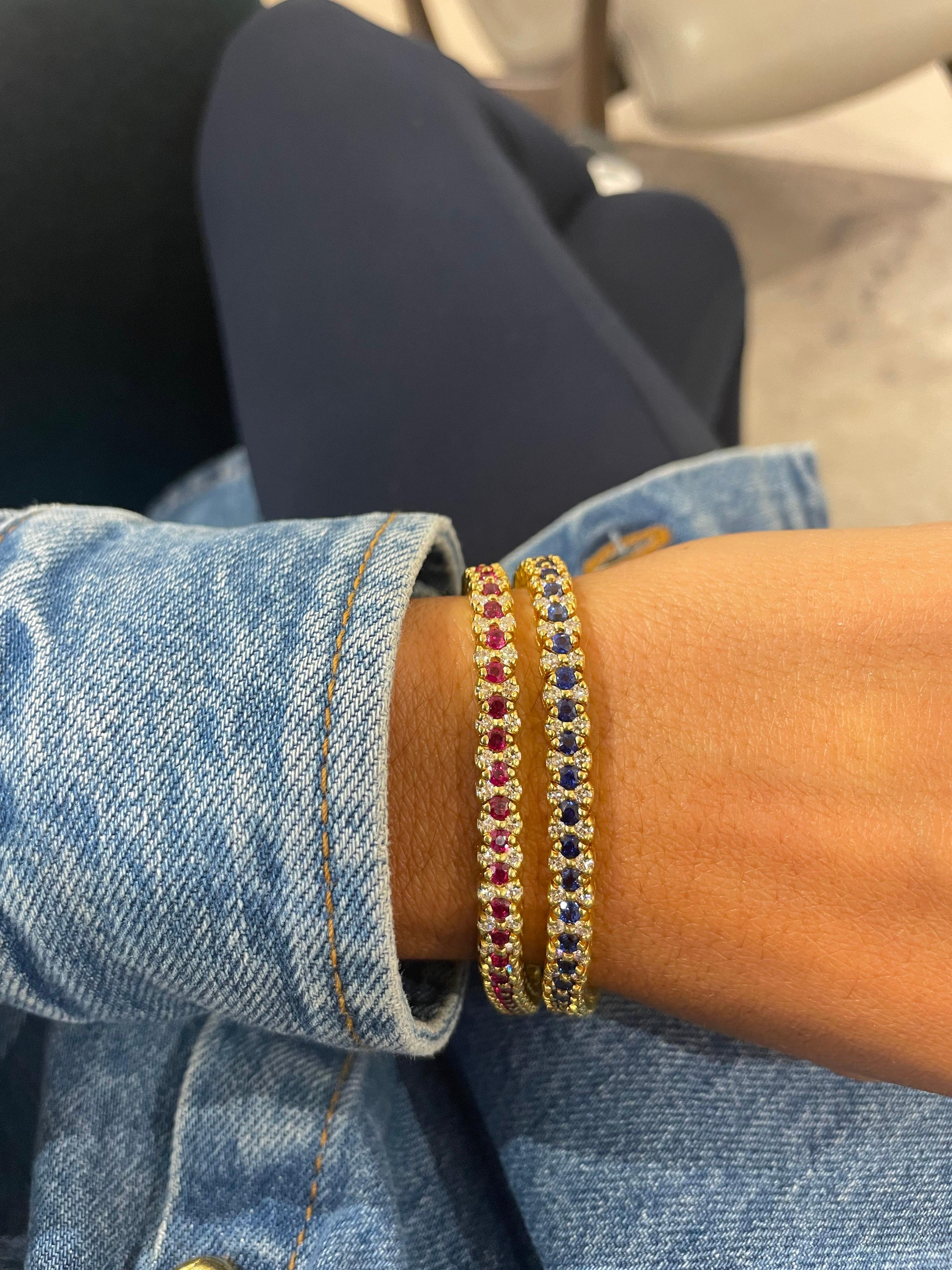 da uomo o donna Oro giallo 18KT Diamante 3,25Ct. e Zaffiro blu 5,26Ct. Bracciale da tennis in vendita