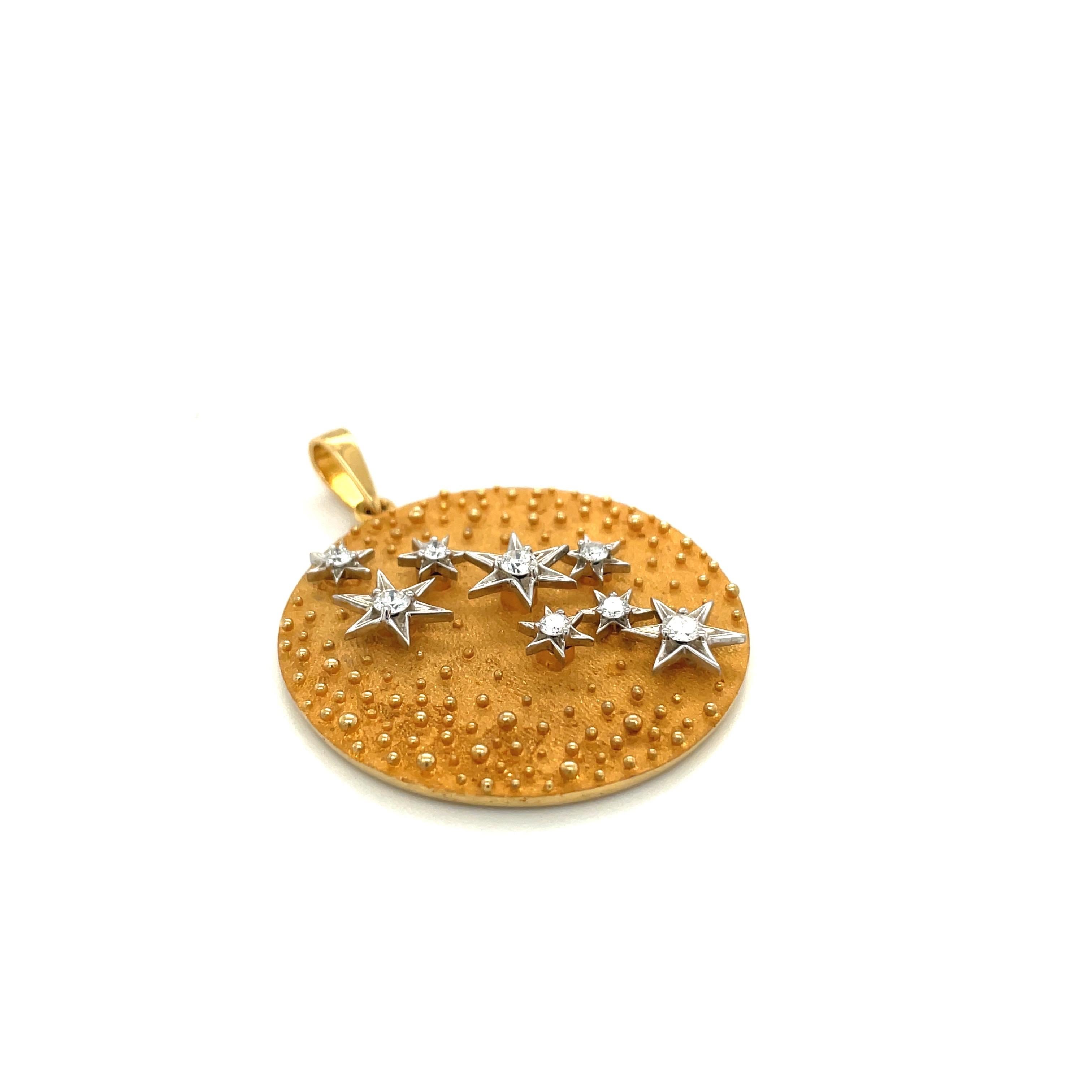 Round Cut 18kt Yellow Gold Diamond .36ct. Lucky Star Pendant For Sale