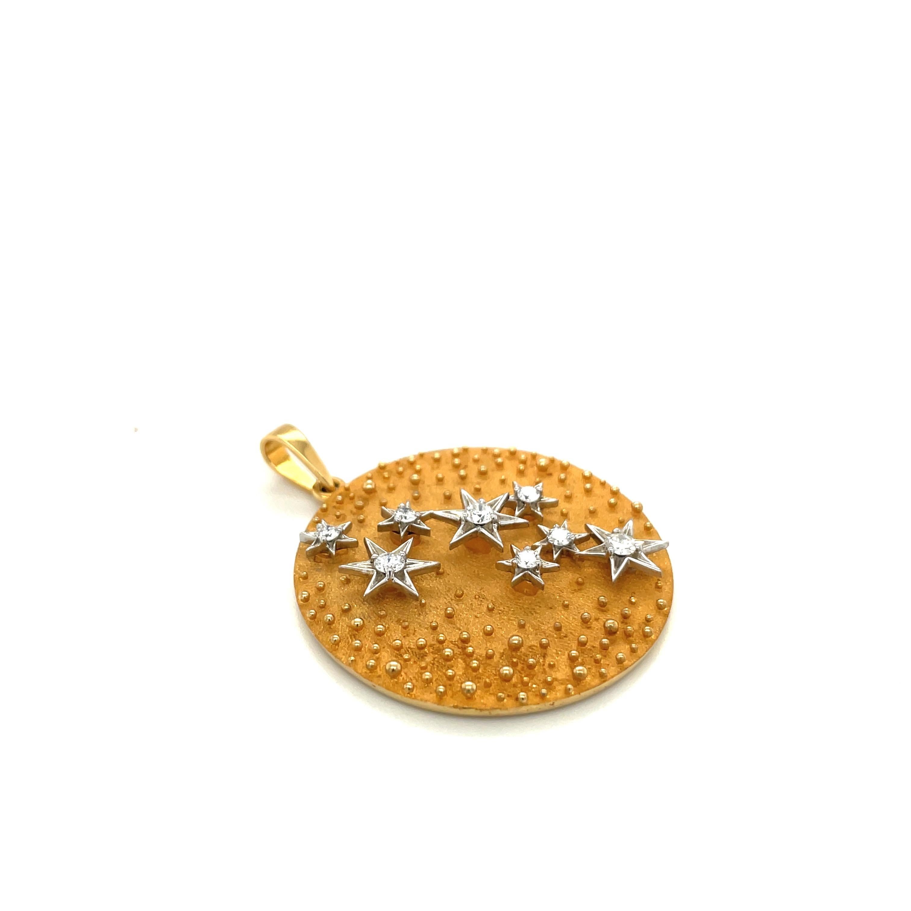 Retro 18kt Yellow Gold Diamond .36ct. Lucky Star Pendant For Sale