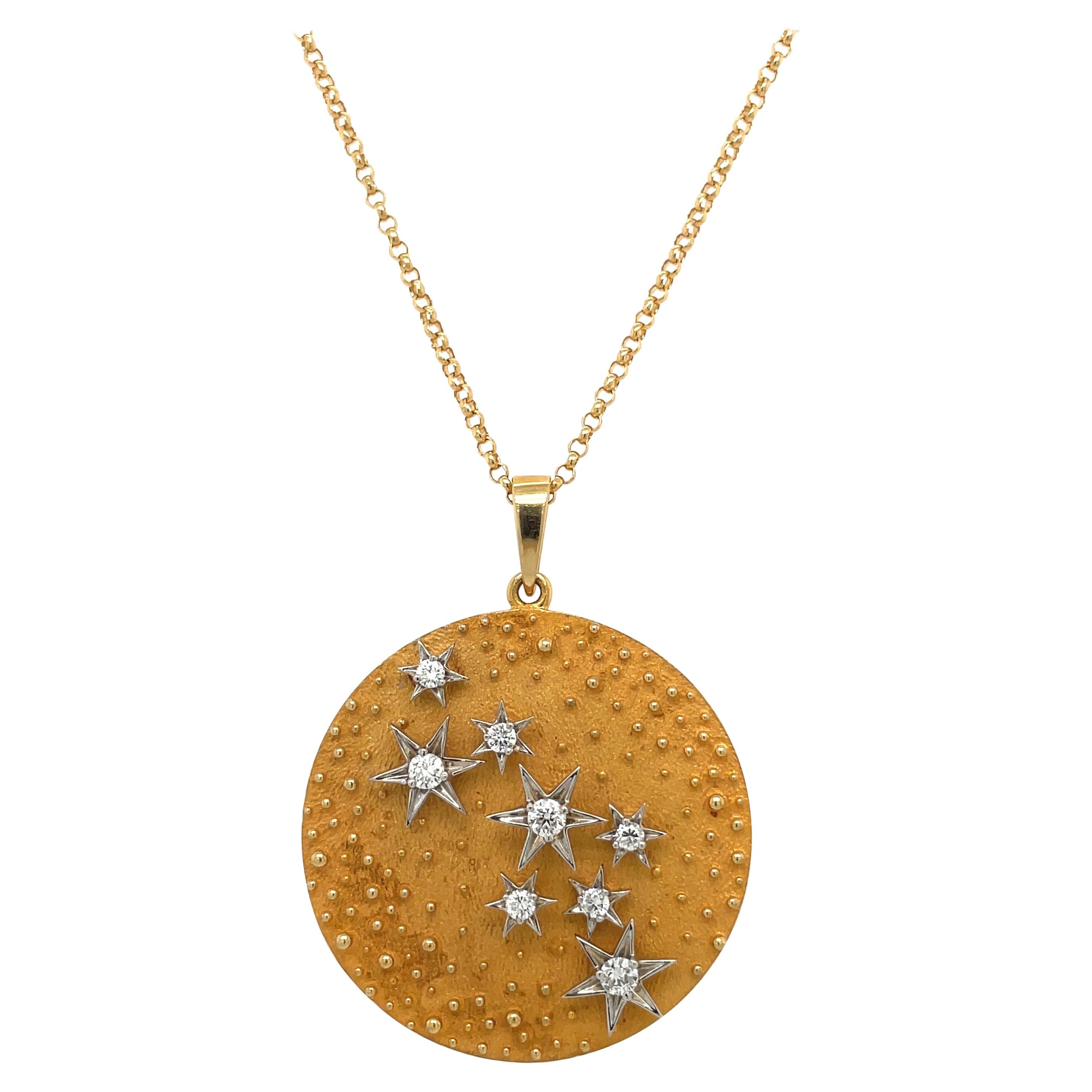 18kt Yellow Gold Diamond .36ct. Lucky Star Pendant For Sale