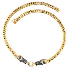 Retro 18kt Yellow Gold & Diamond .56ct Horse Head Choker Necklace