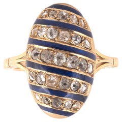 18kt Yellow Gold Diamond and Blue Enamel Marquise Ring