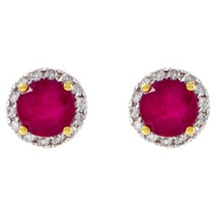 18KT Yellow Gold Diamond And Ruby Center Earrings