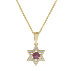 18KT Yellow Gold Diamond and Ruby Star of David Pendant