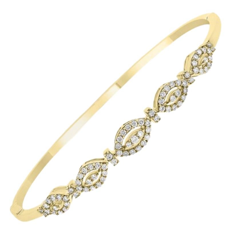 18kt Yellow Gold Diamond Bangle with .73 Carat of Round Brilliant Cut Diamonds For Sale