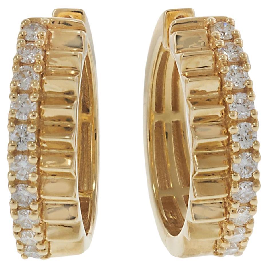 18KT Yellow Gold Diamond Bar Huggie Earrings For Sale