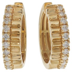 18KT Yellow Gold Diamond Bar Huggie Earrings