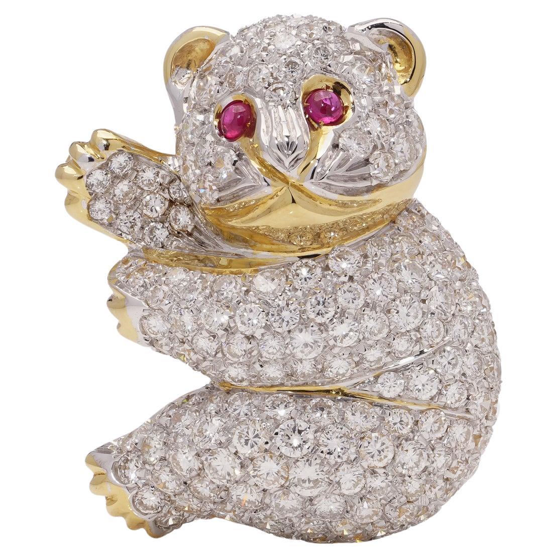 18kt yellow gold diamond bear brooch