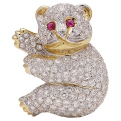 18kt yellow gold diamond bear brooch