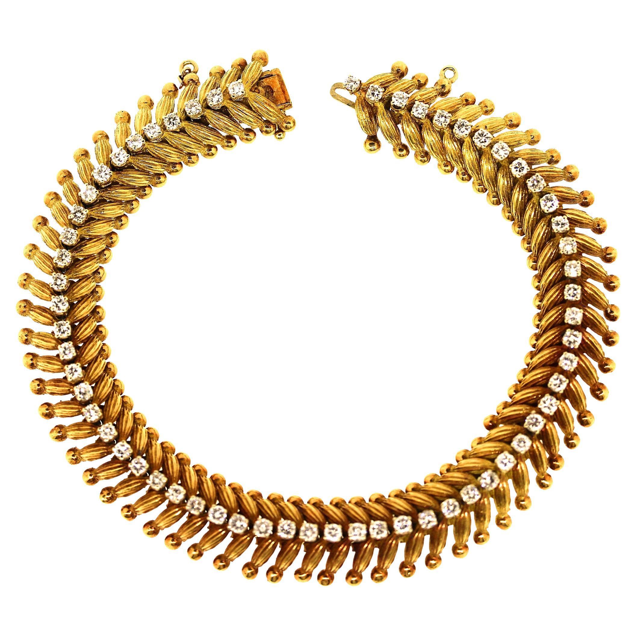 18kt Yellow Gold Diamond Bracelet Vintage 1940s