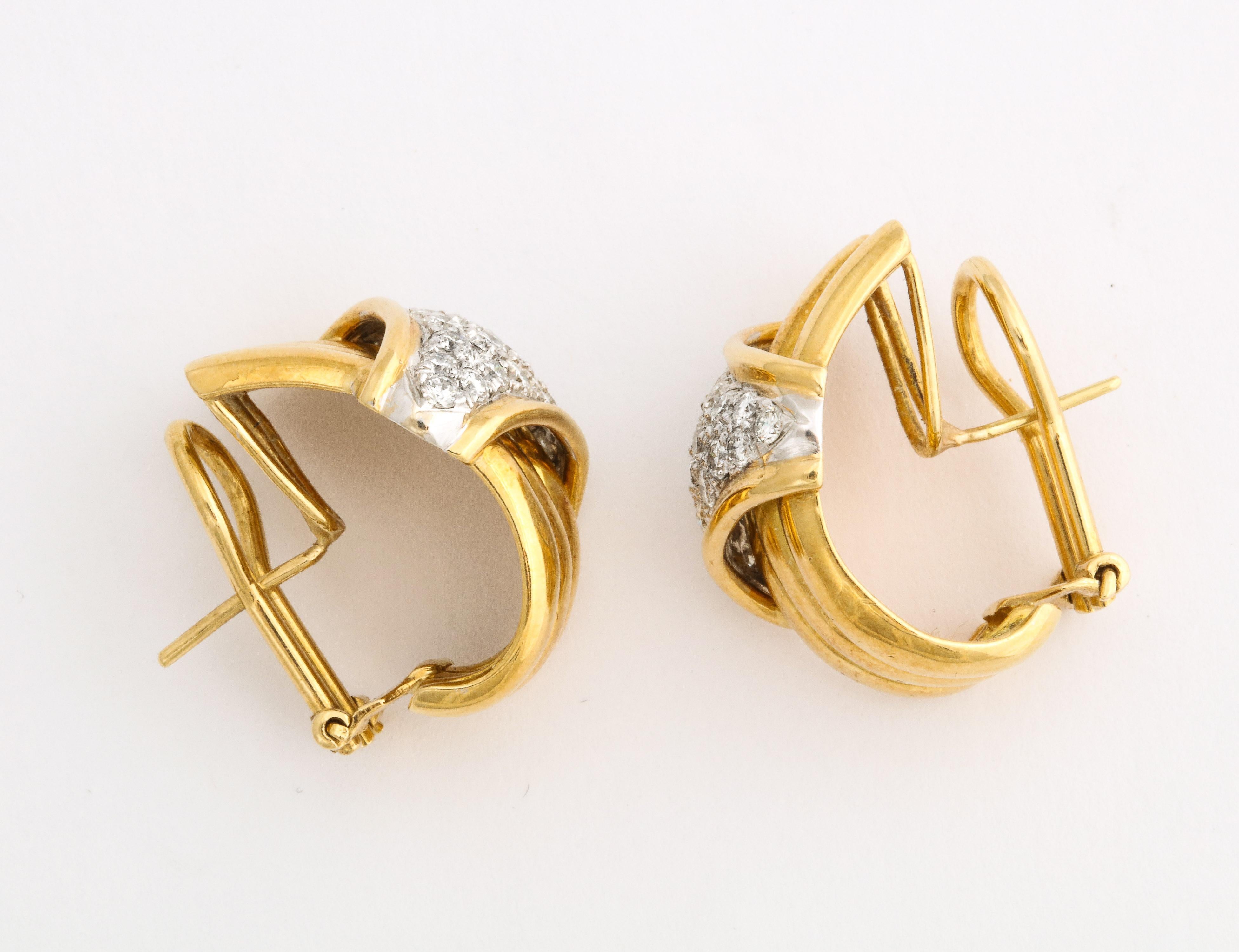 Contemporary 18 Karat Yellow Gold and Diamond Clip-On Earrings
