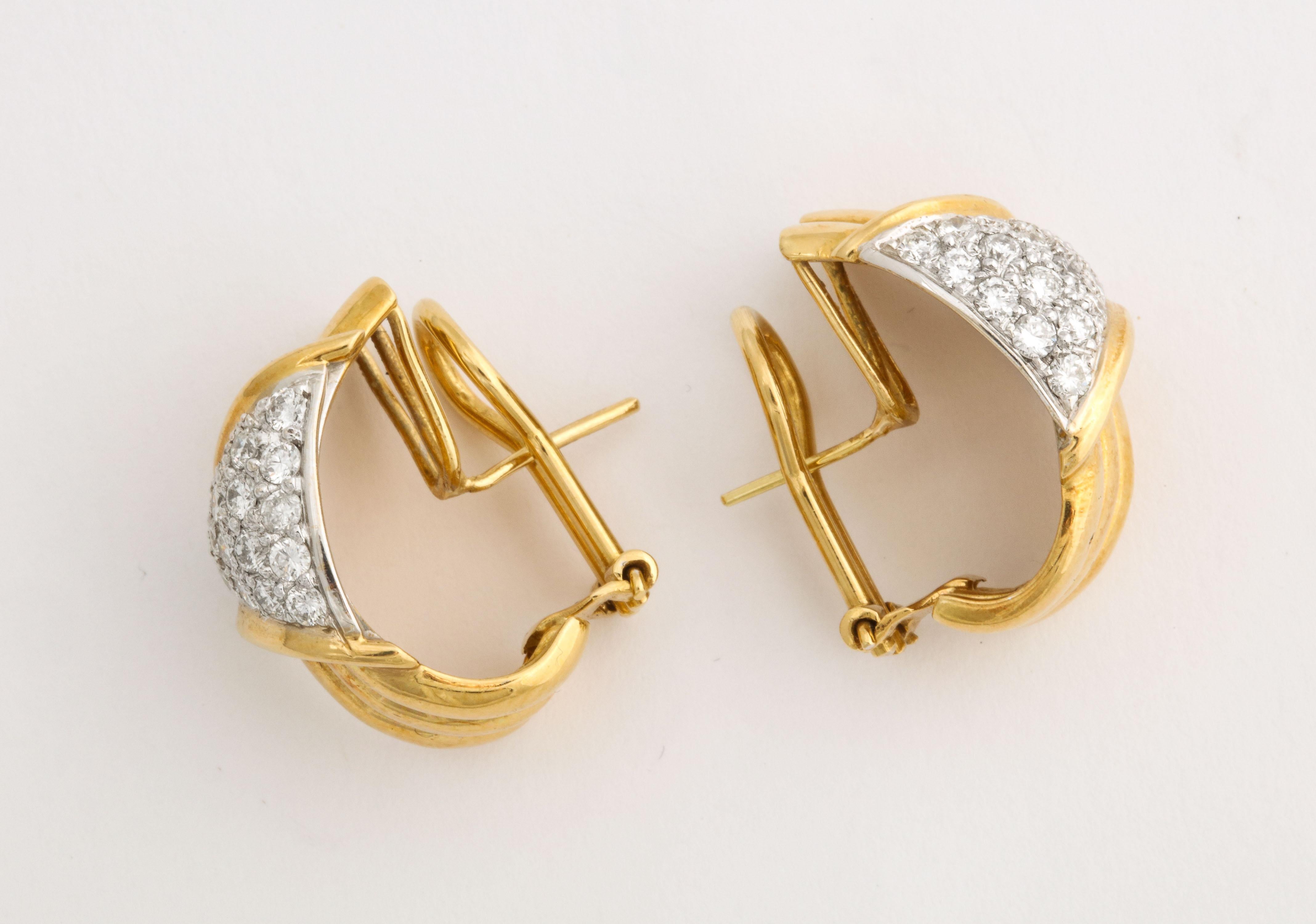 Brilliant Cut 18 Karat Yellow Gold and Diamond Clip-On Earrings