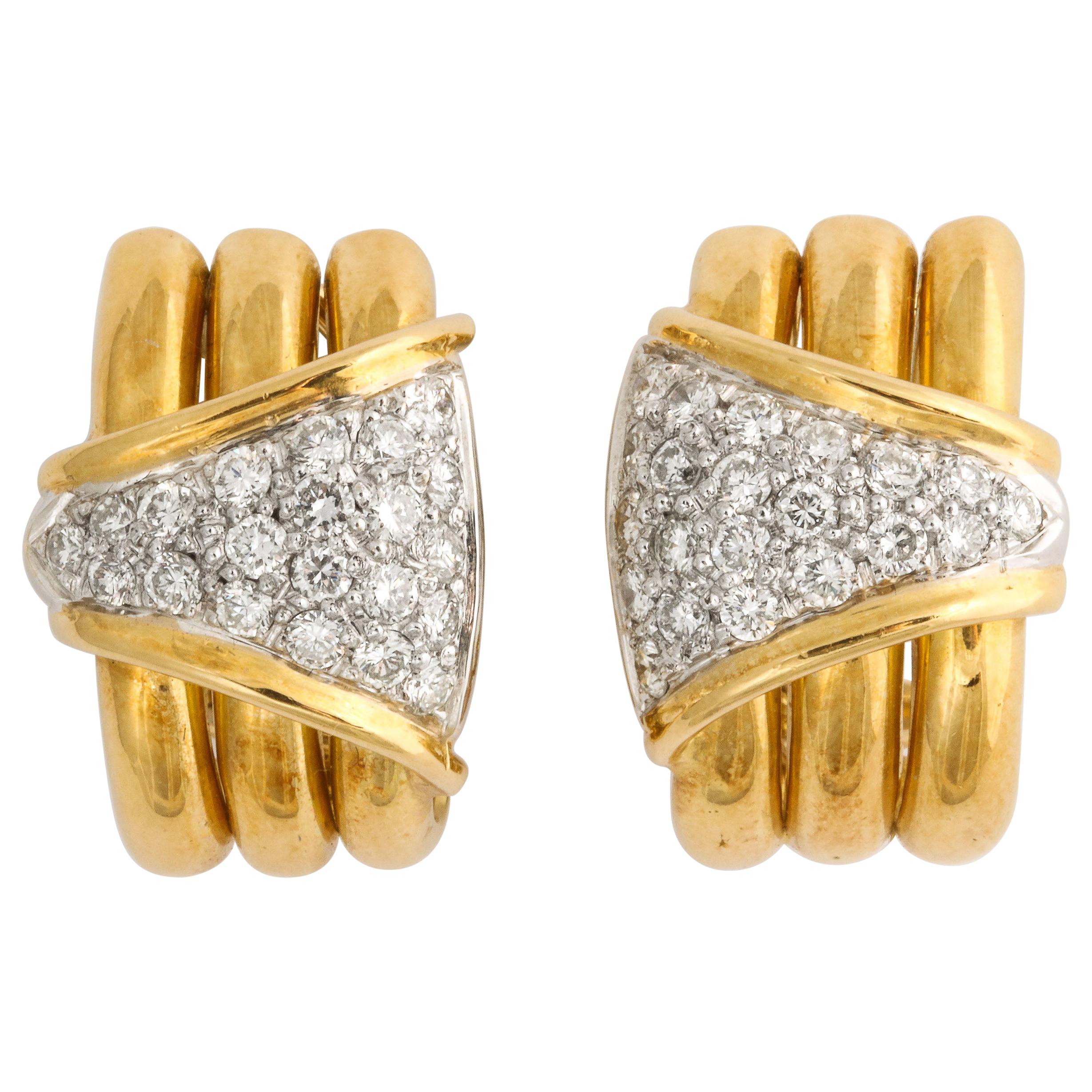 18 Karat Yellow Gold and Diamond Clip-On Earrings