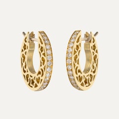 18kt Yellow Gold Diamond Hoop Earrings, Italy, Circa 2000s