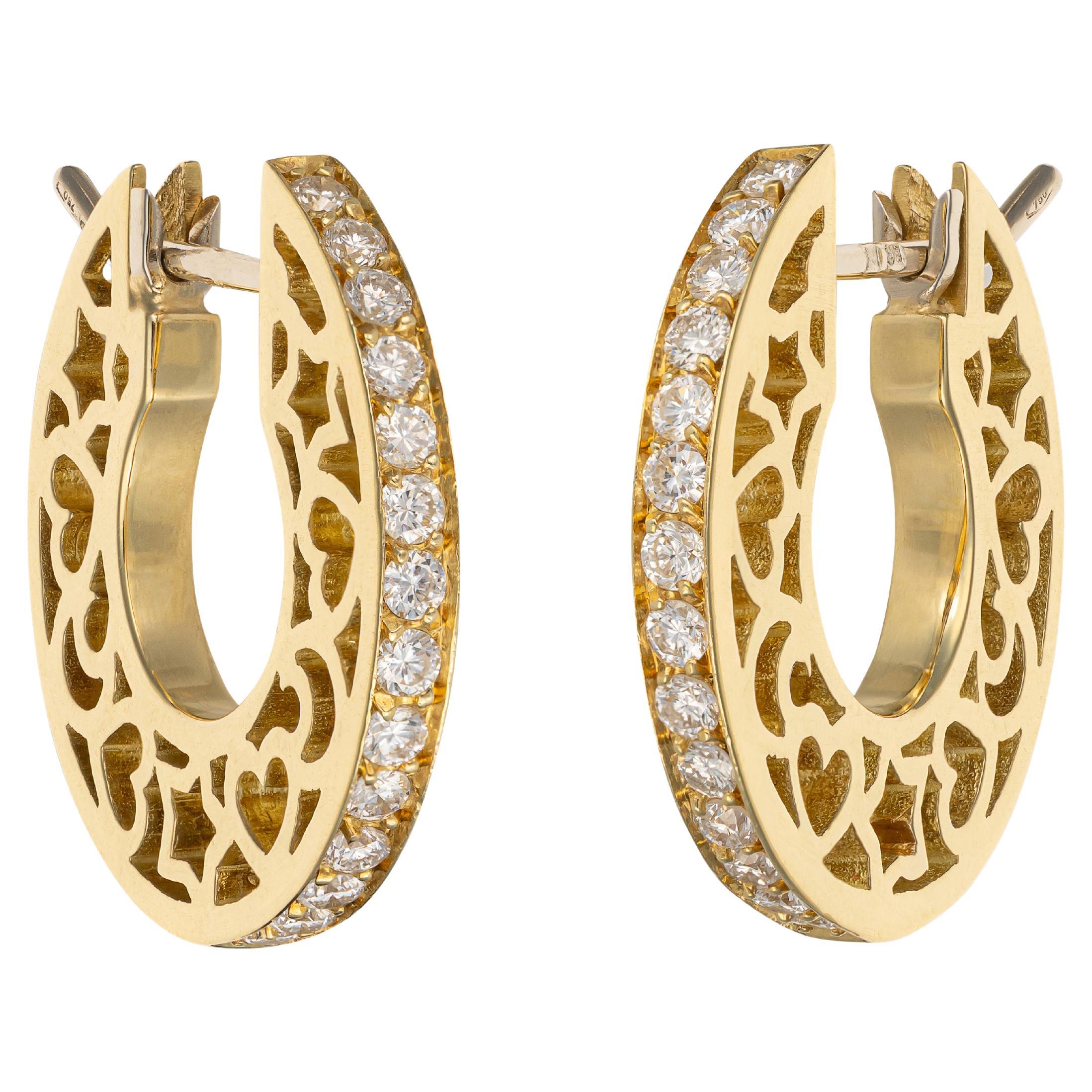 18kt Yellow Gold Diamond Hoop Earrings, Italy, Circa 2000s