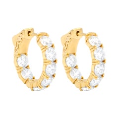 18kt Yellow Gold Diamond Hoops Earrings with 7.40ct of Round Diamonds