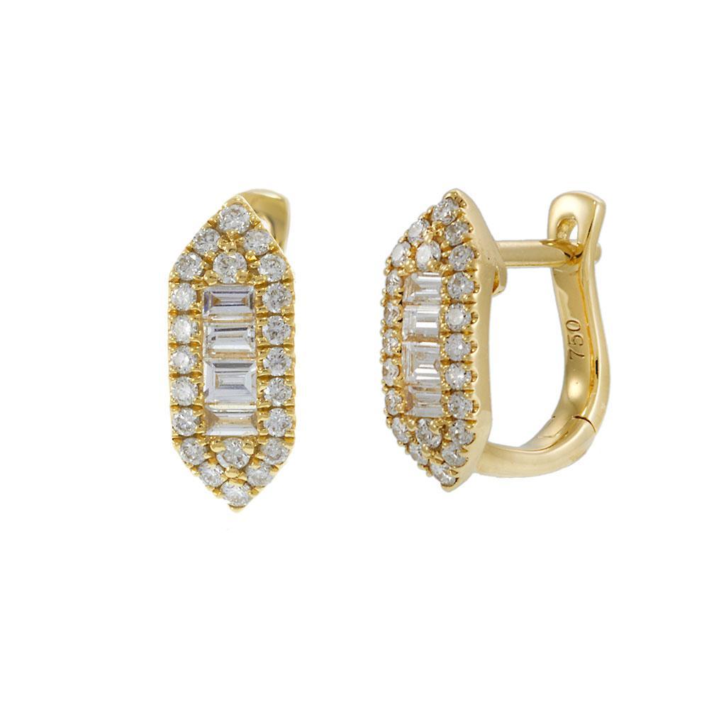 Pendientes Huggie de Diamantes de Oro Amarillo de 18 KT con Tallas Redonda y Baguette Corte redondo en venta
