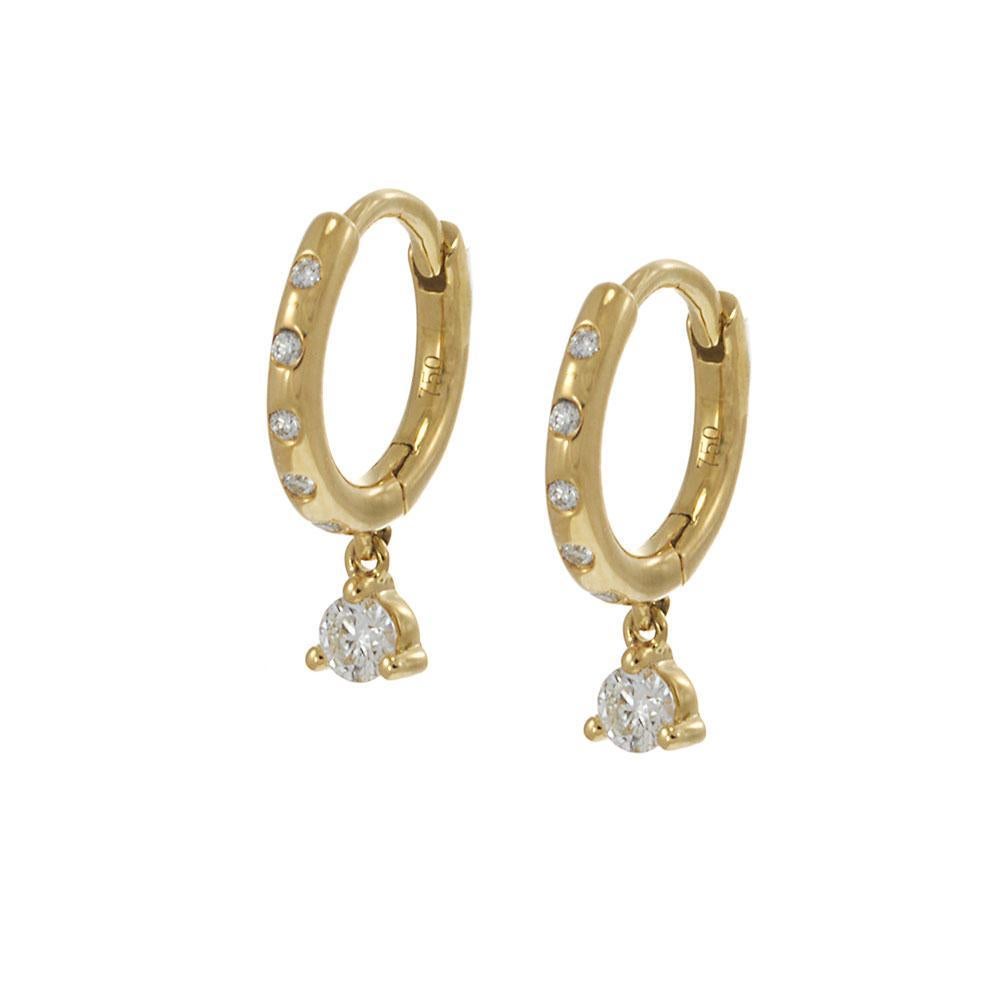 Mini Pendientes Abrazador de Diamantes de Oro Amarillo de 18 KT con Diamante Colgante Corte redondo en venta