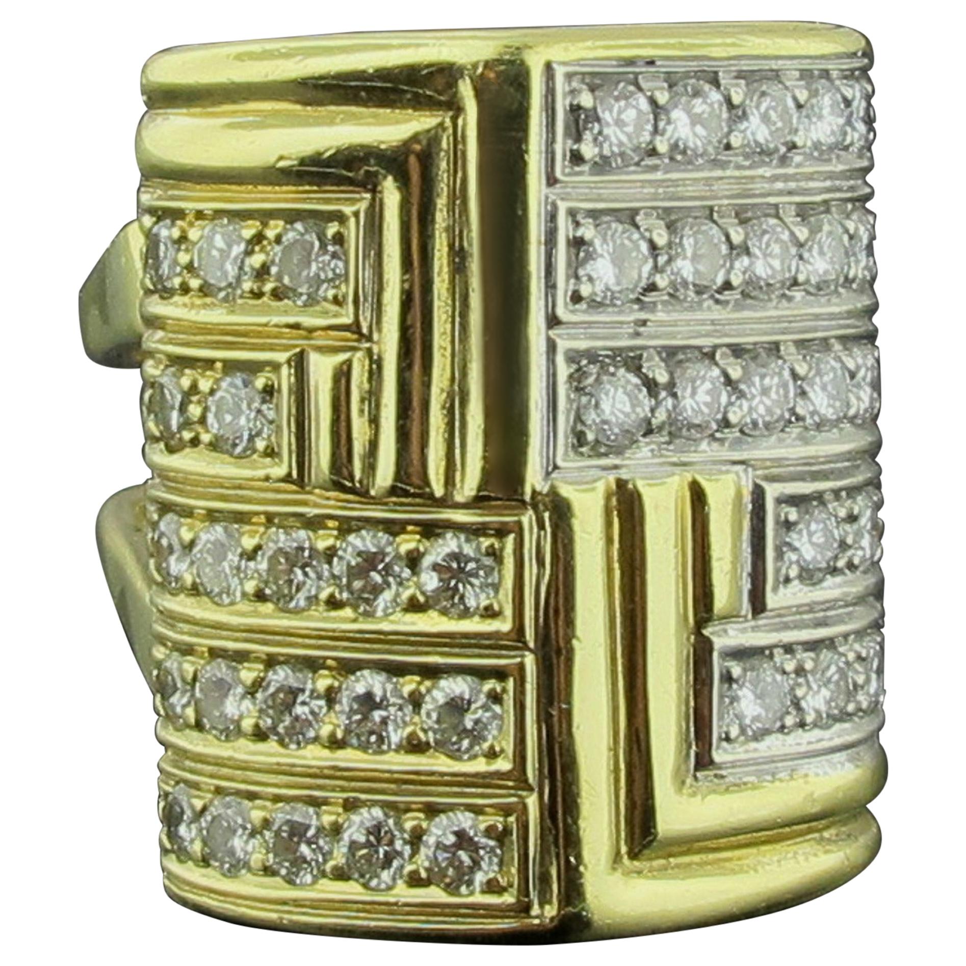 18 Karat Yellow Gold and Diamond Ring For Sale