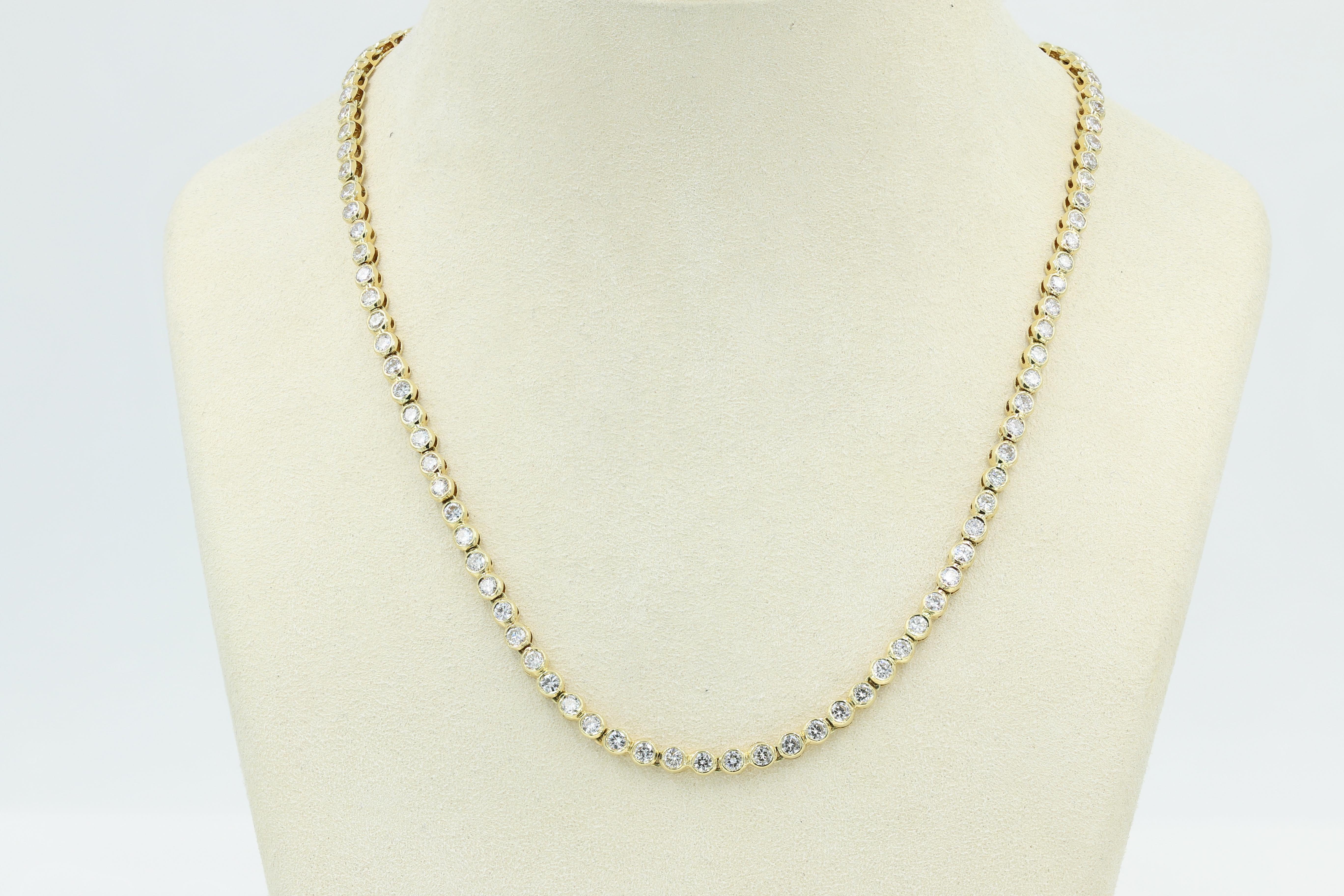 18kt. Yellow Gold Diamond Riviera Necklace, featuring 113 bezel set Round Diamonds = approx. 7.00cts. total, H/VS, 15.5 inches long.