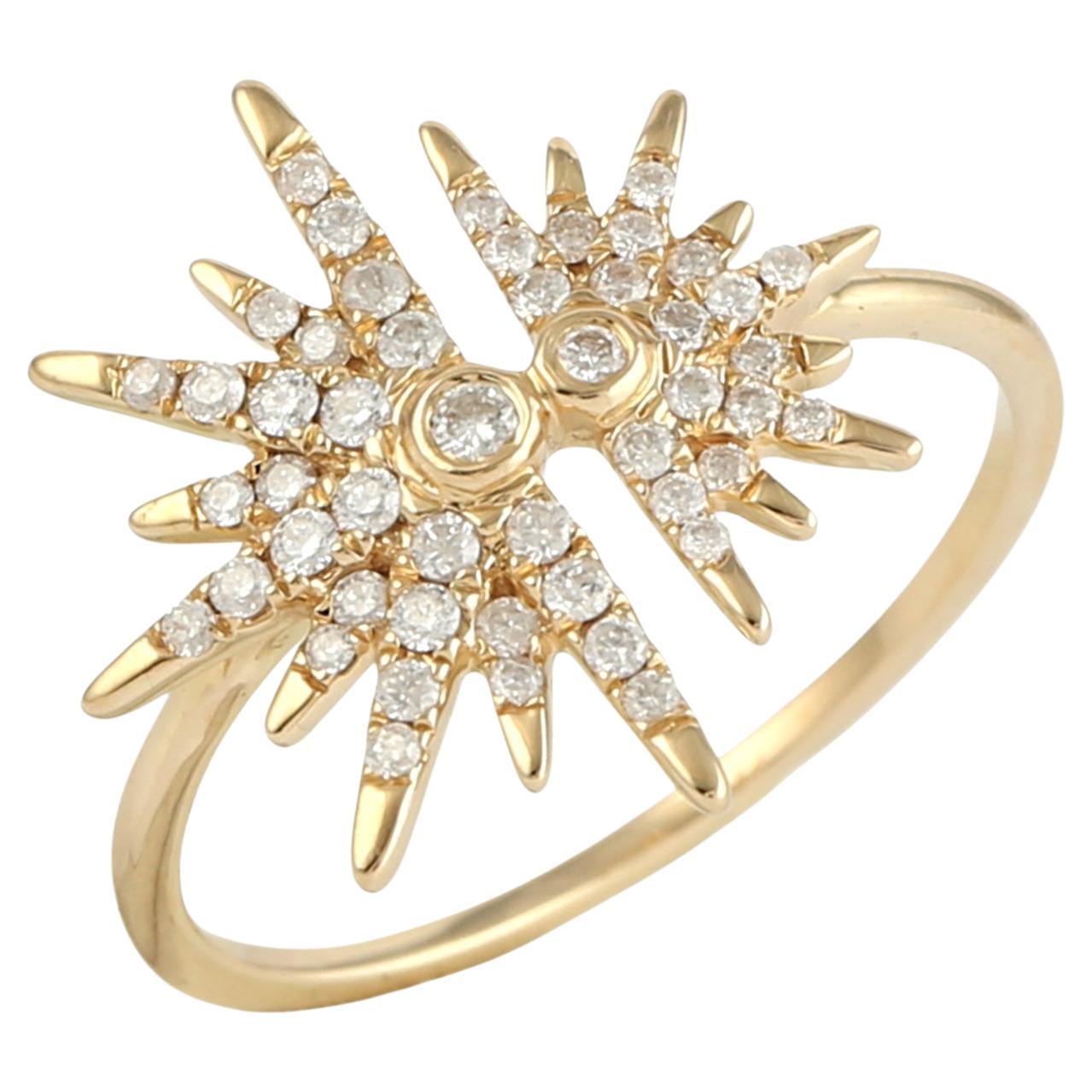 18KT Yellow Gold Diamond Sunburst Star Ring