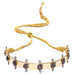 18 Karat Yellow Gold Diamond Tsavorite Ruby Sapphire Amethyst Choker Necklace
