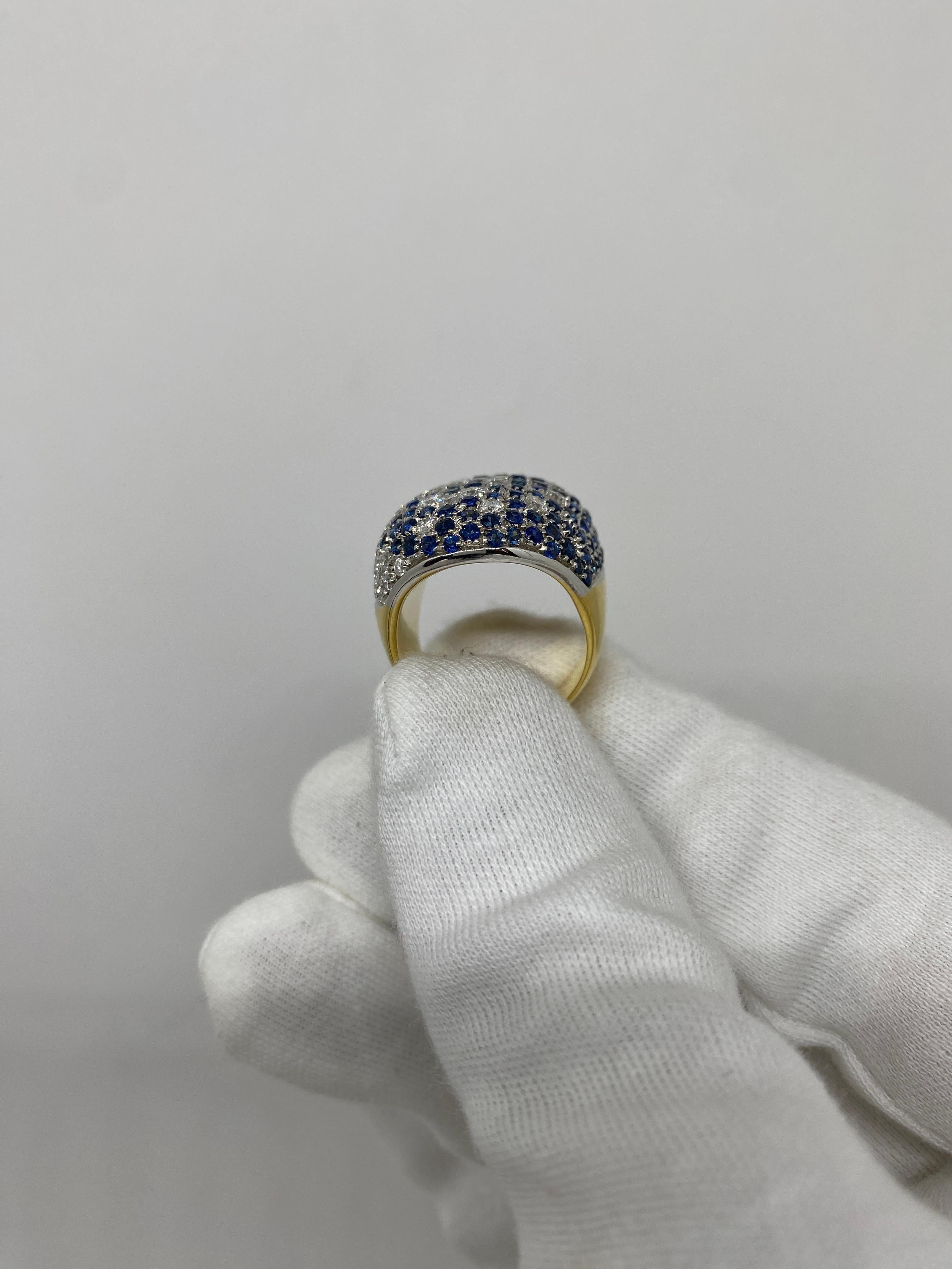 Women's 18Kt Yellow Gold Diamonds 2.43ct & Blue Sapphires Pavé 8.55ct For Sale