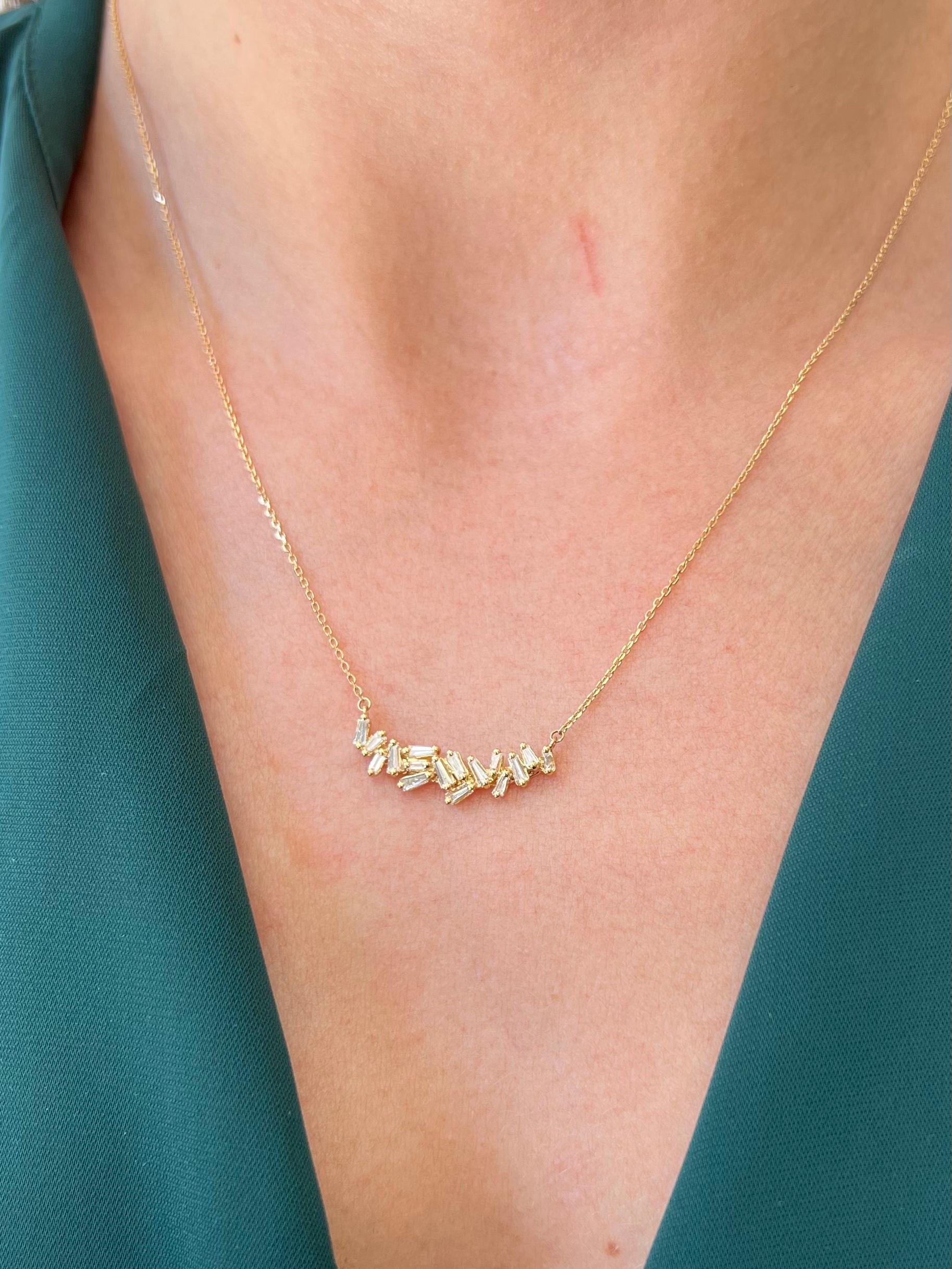 Collana a catena Baguette con diamante naturale da 0,62 carati in oro giallo 18KT In condizioni Nuovo in vendita a Antwerpen, BE
