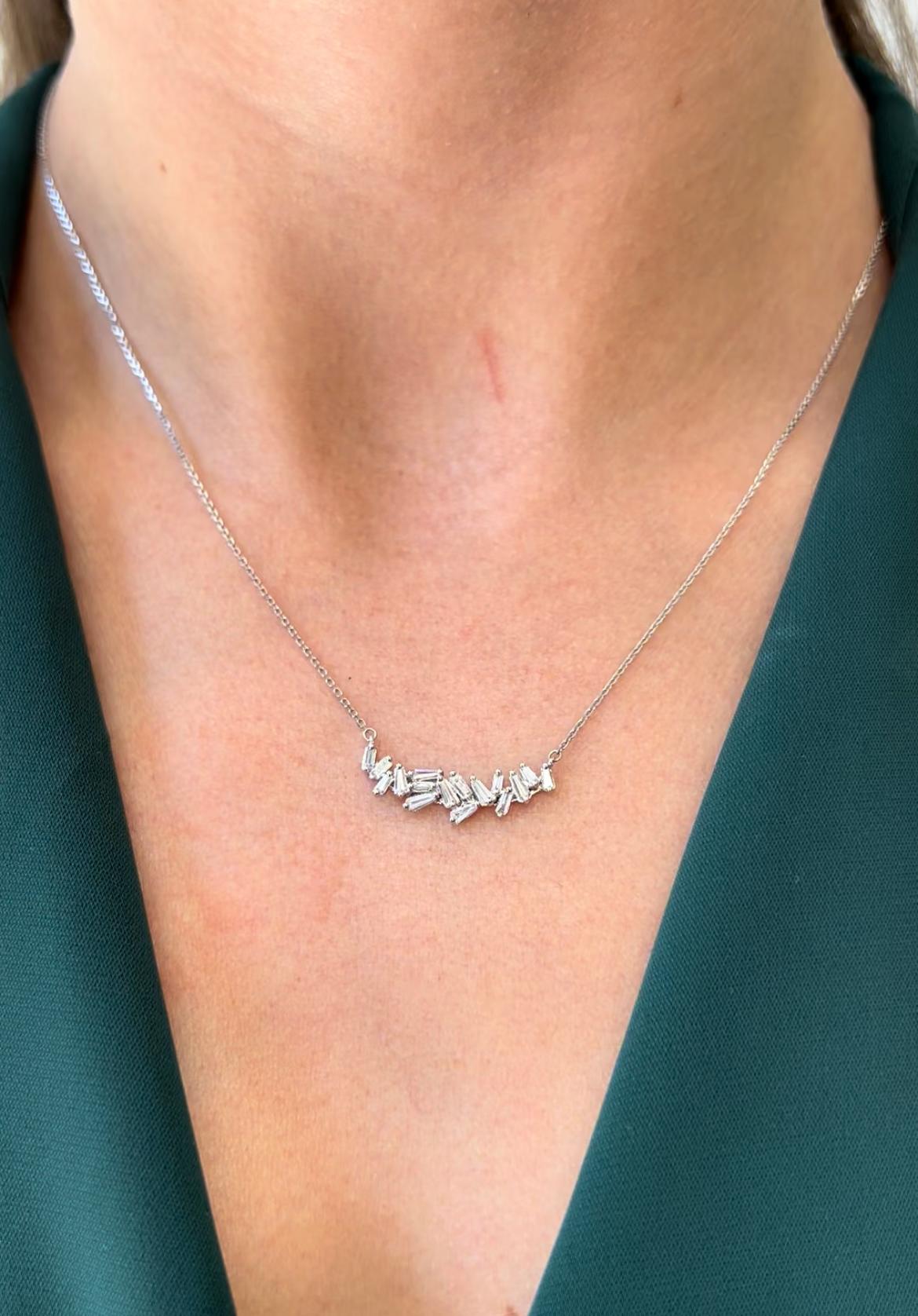 Collana a catena Baguette con diamante naturale da 0,62 carati in oro giallo 18KT in vendita 2
