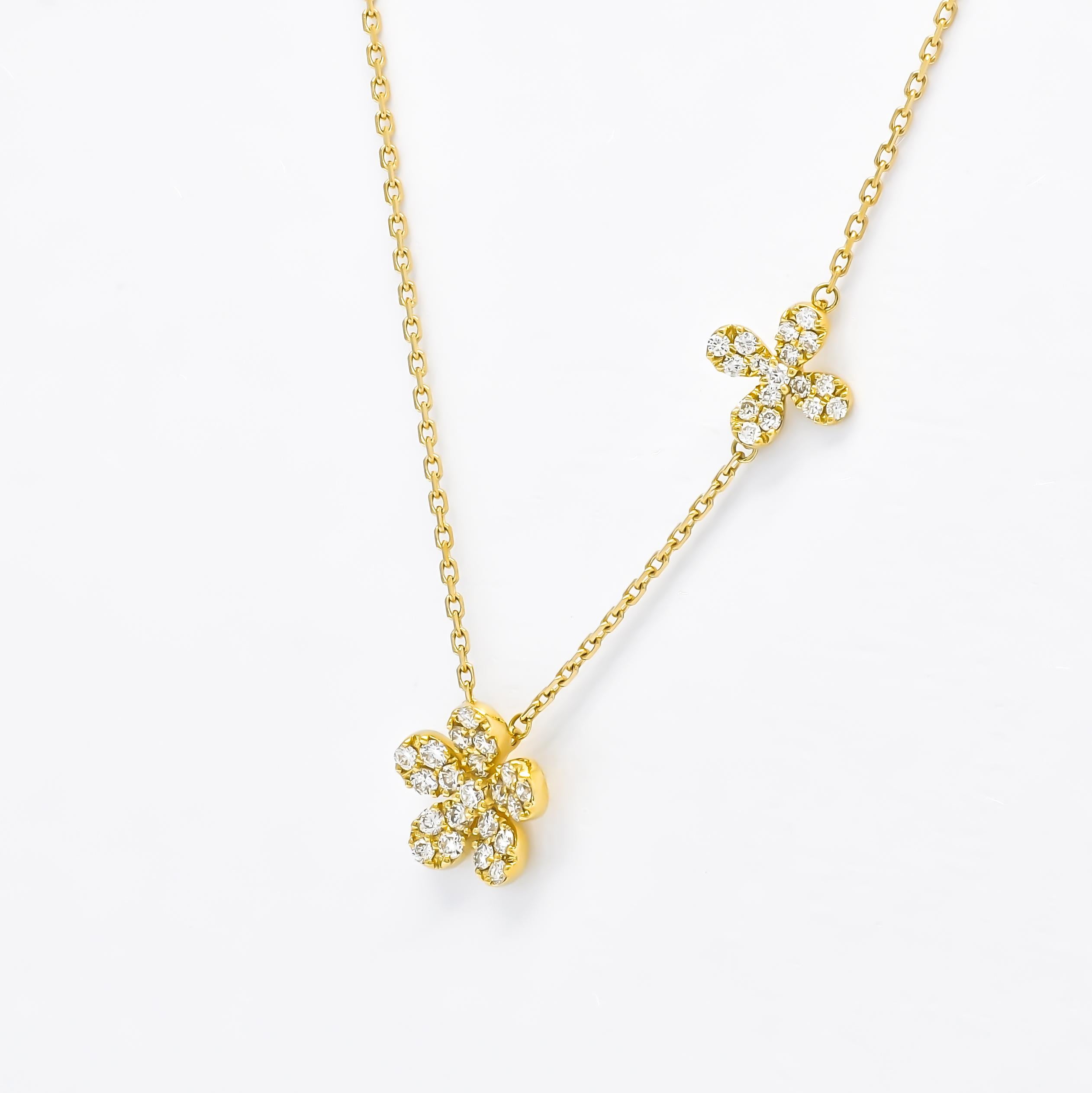 Halskette mit Blumenanhänger, natürlicher Diamant 0,51 Karat 18 Karat Weißgold im Angebot 4