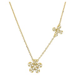 18KT Yellow Gold Diamonds Flower Pendant Necklace P071047