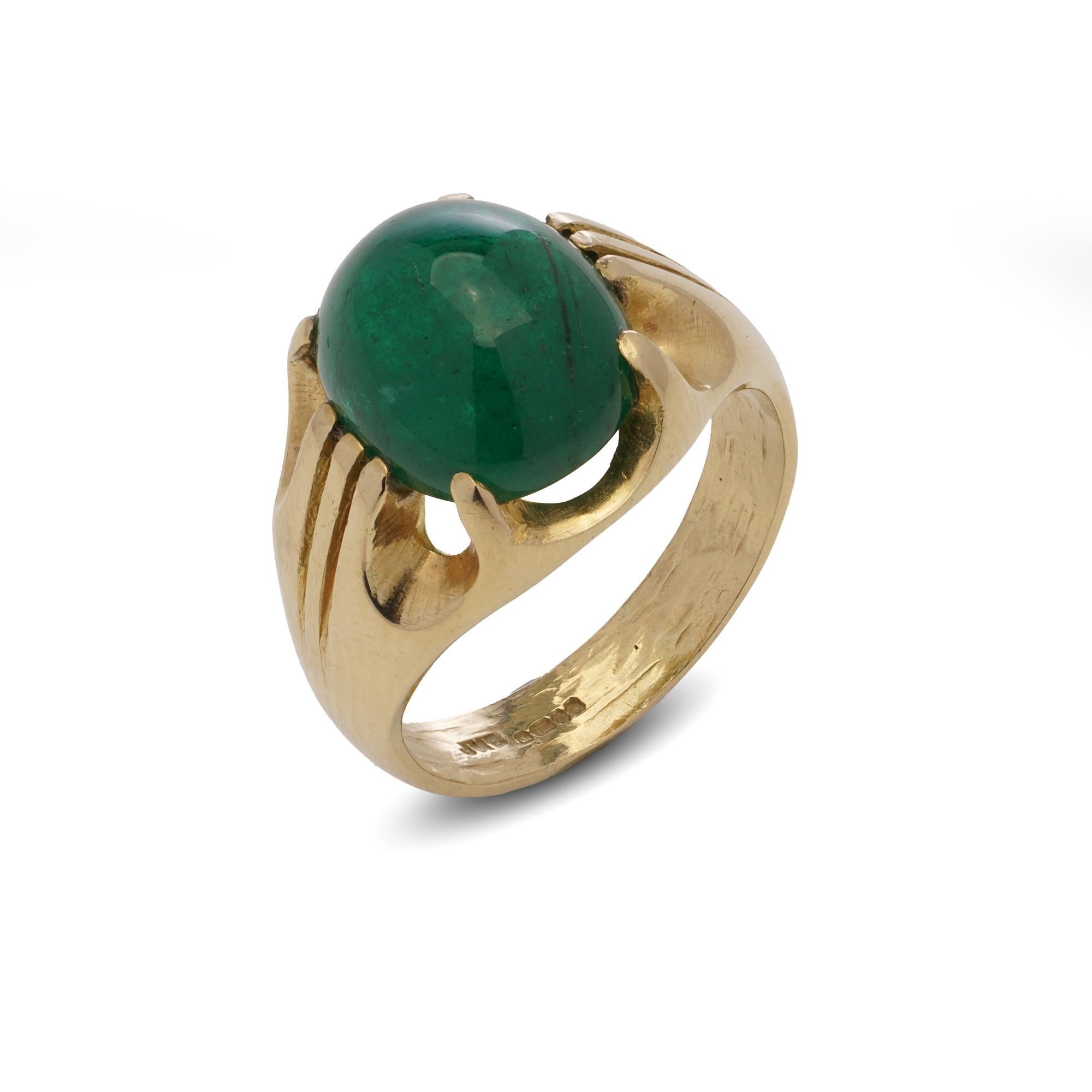 18kt. Yellow Gold Dome 7.50 Ct. Cabochon Emerald Ring For Sale 6