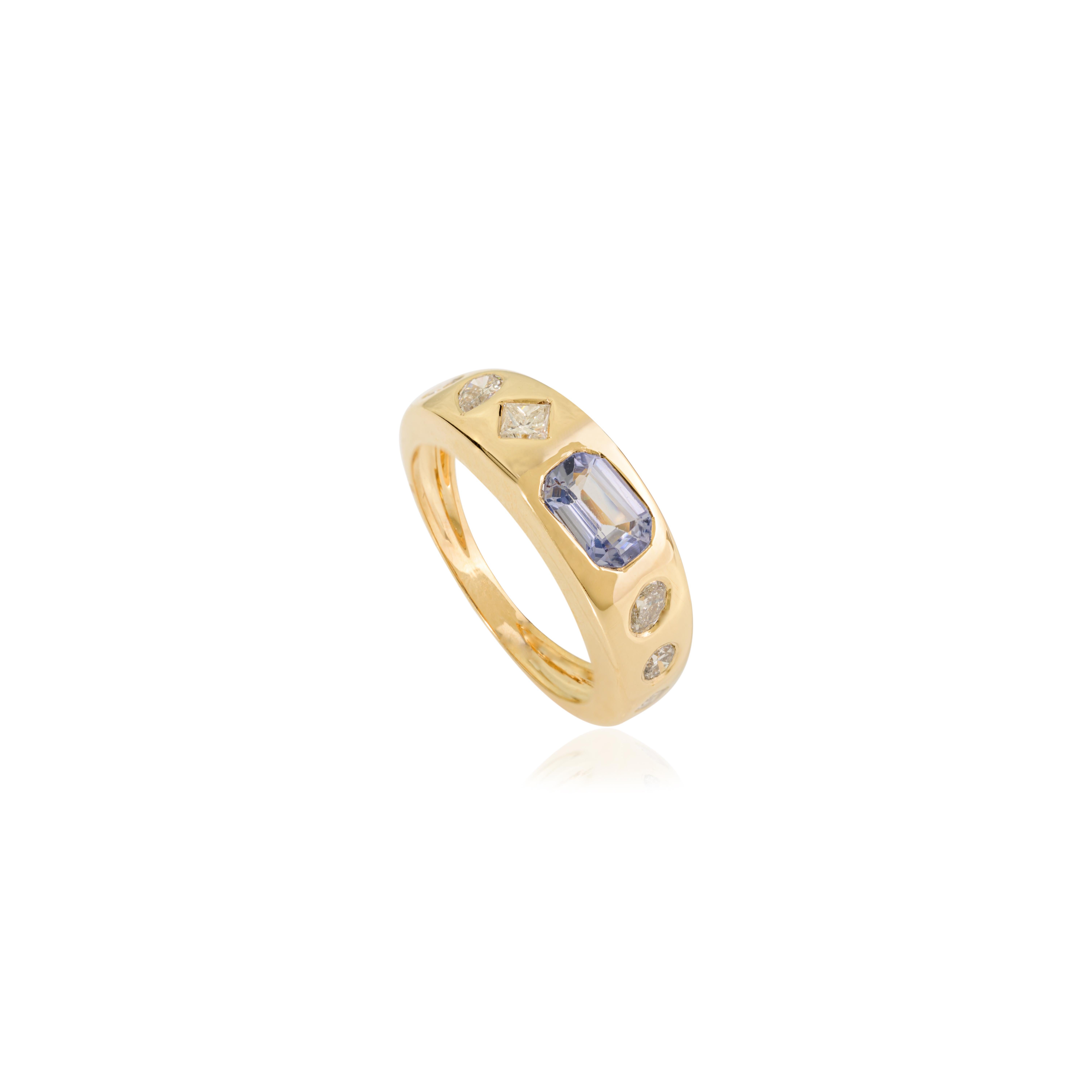For Sale:  18Kt Yellow Gold Dome Ring with Natural Blue Sapphire & Diamond Gypsy Setting 3