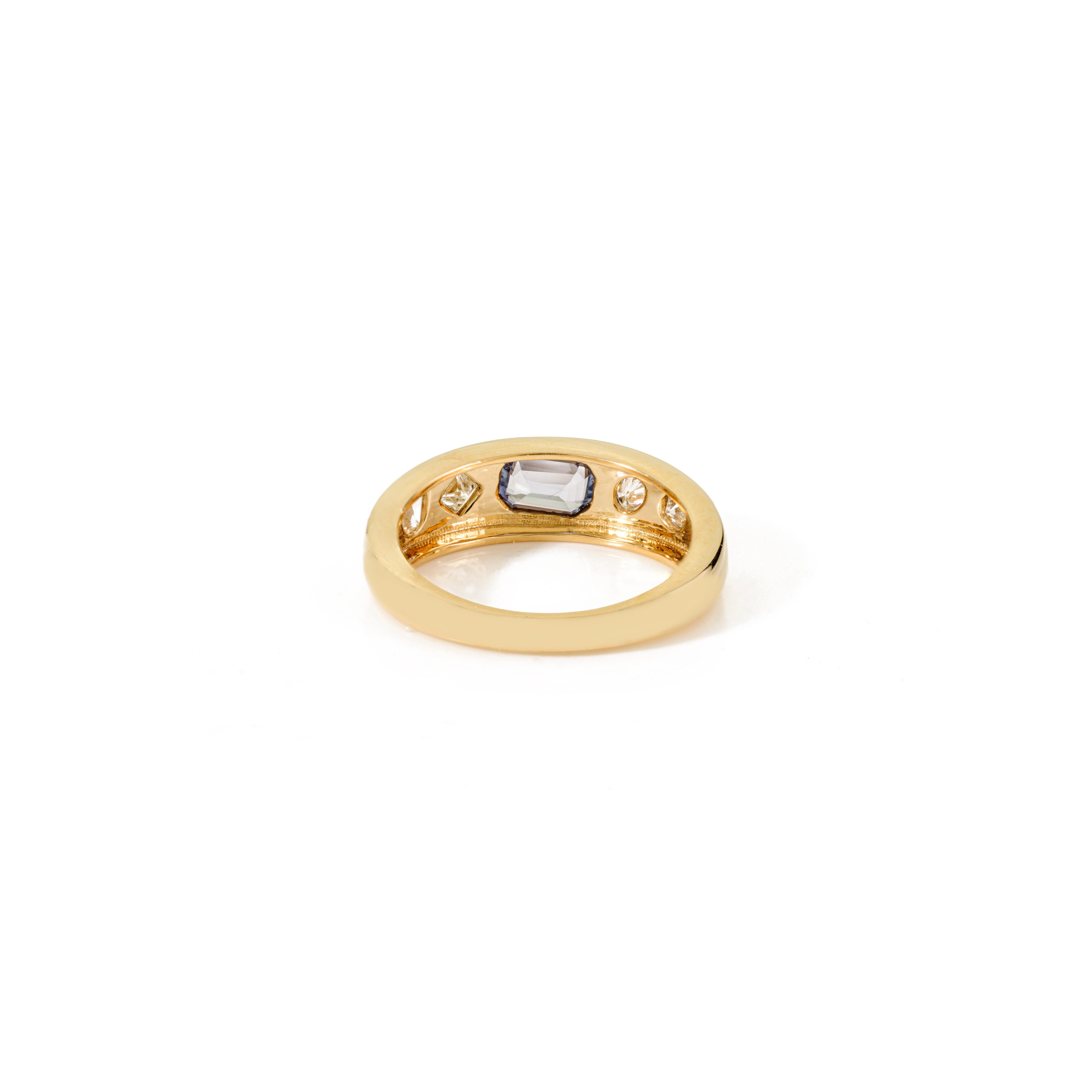 For Sale:  18Kt Yellow Gold Dome Ring with Natural Blue Sapphire & Diamond Gypsy Setting 5