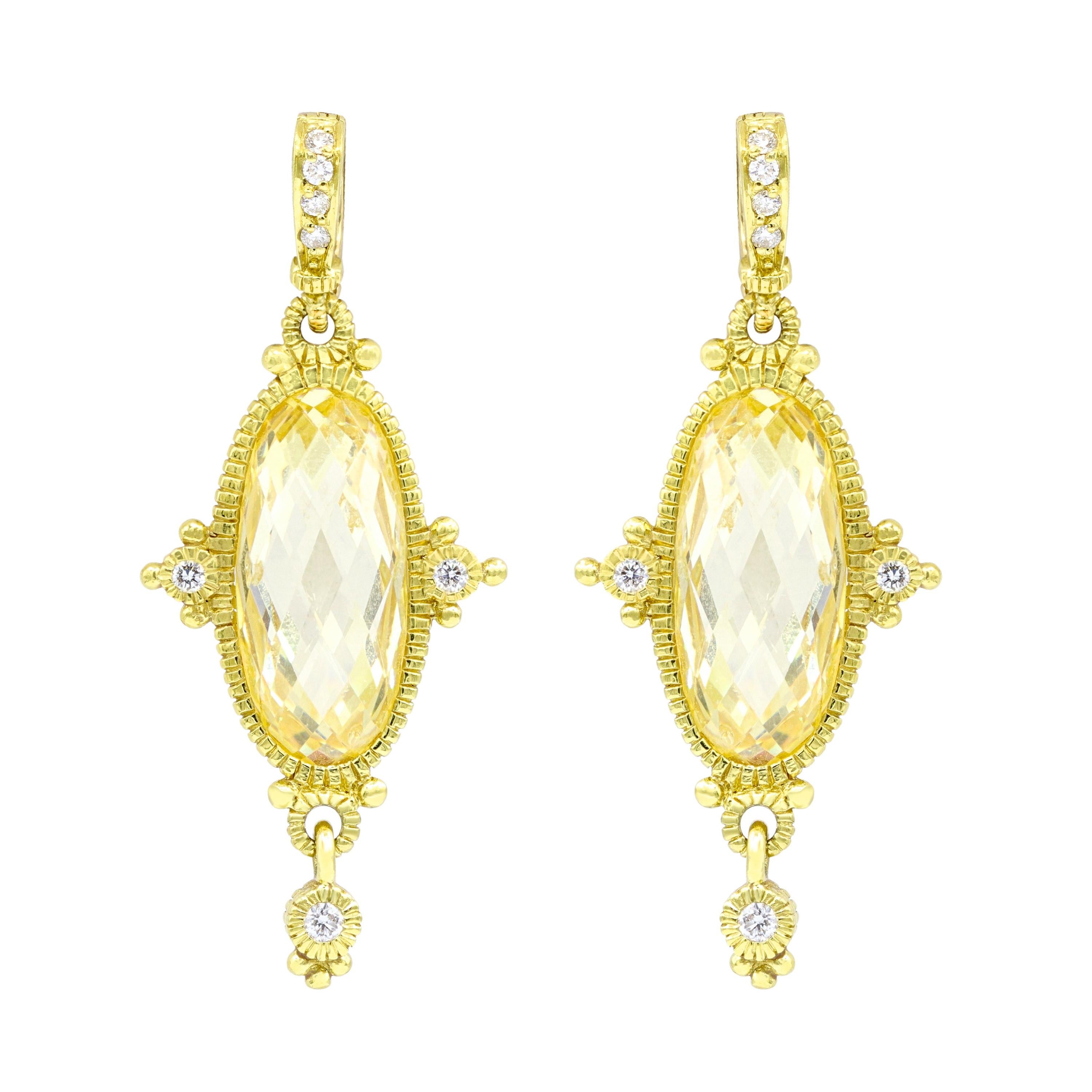 Diana M. 18KT Yellow Gold Earring with 20.00ct Oval Citrine and 0.75ct Diamonds For Sale