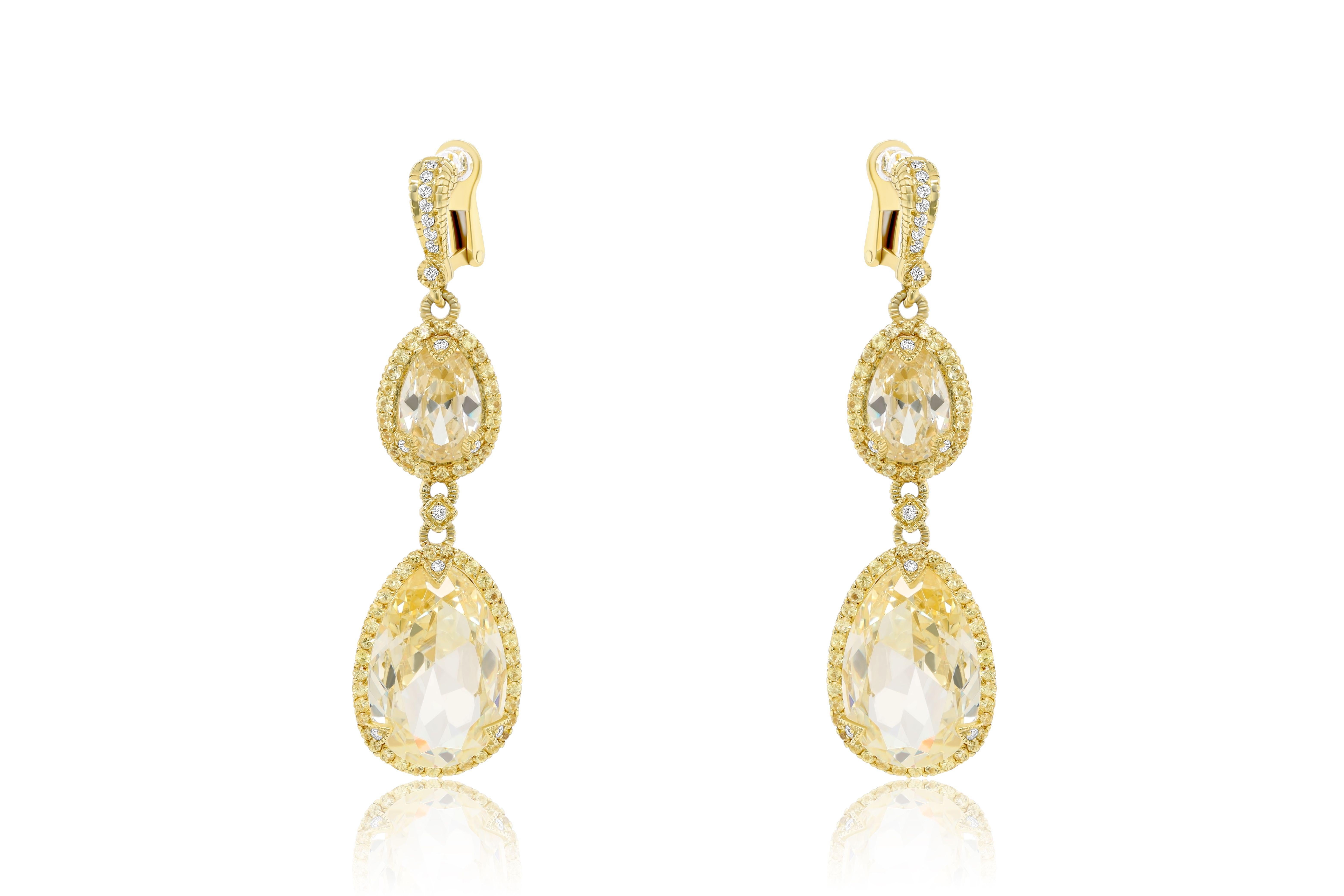 18KT Yellow Gold Earrings with 40.00ct Citrine and 5.00ct Yellow Sapphire In New Condition For Sale In New York, NY