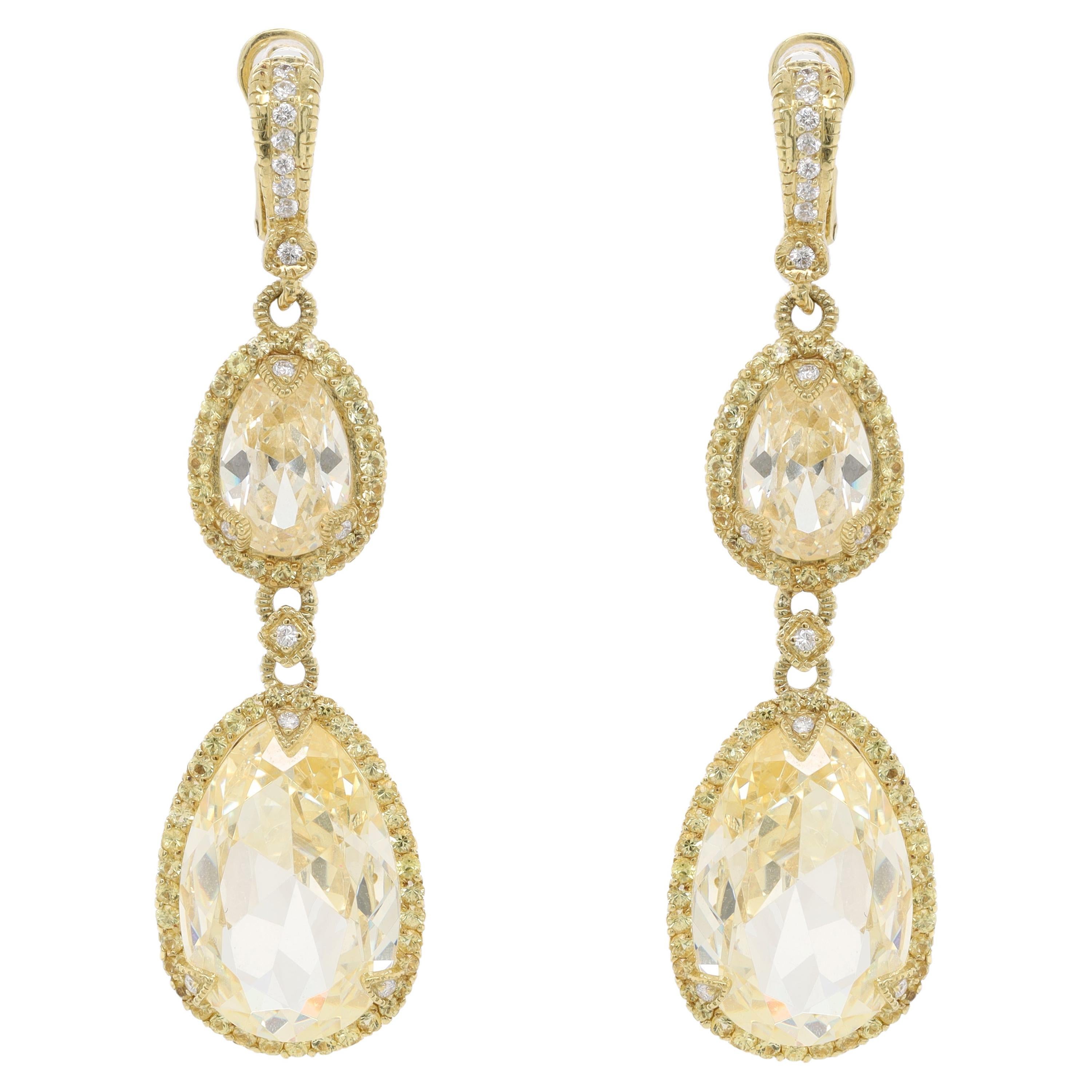 18KT Yellow Gold Earrings with 40.00ct Citrine and 5.00ct Yellow Sapphire For Sale