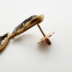 18kt yellow gold earrings with diamonds & asymmetric smoky quartz drops
