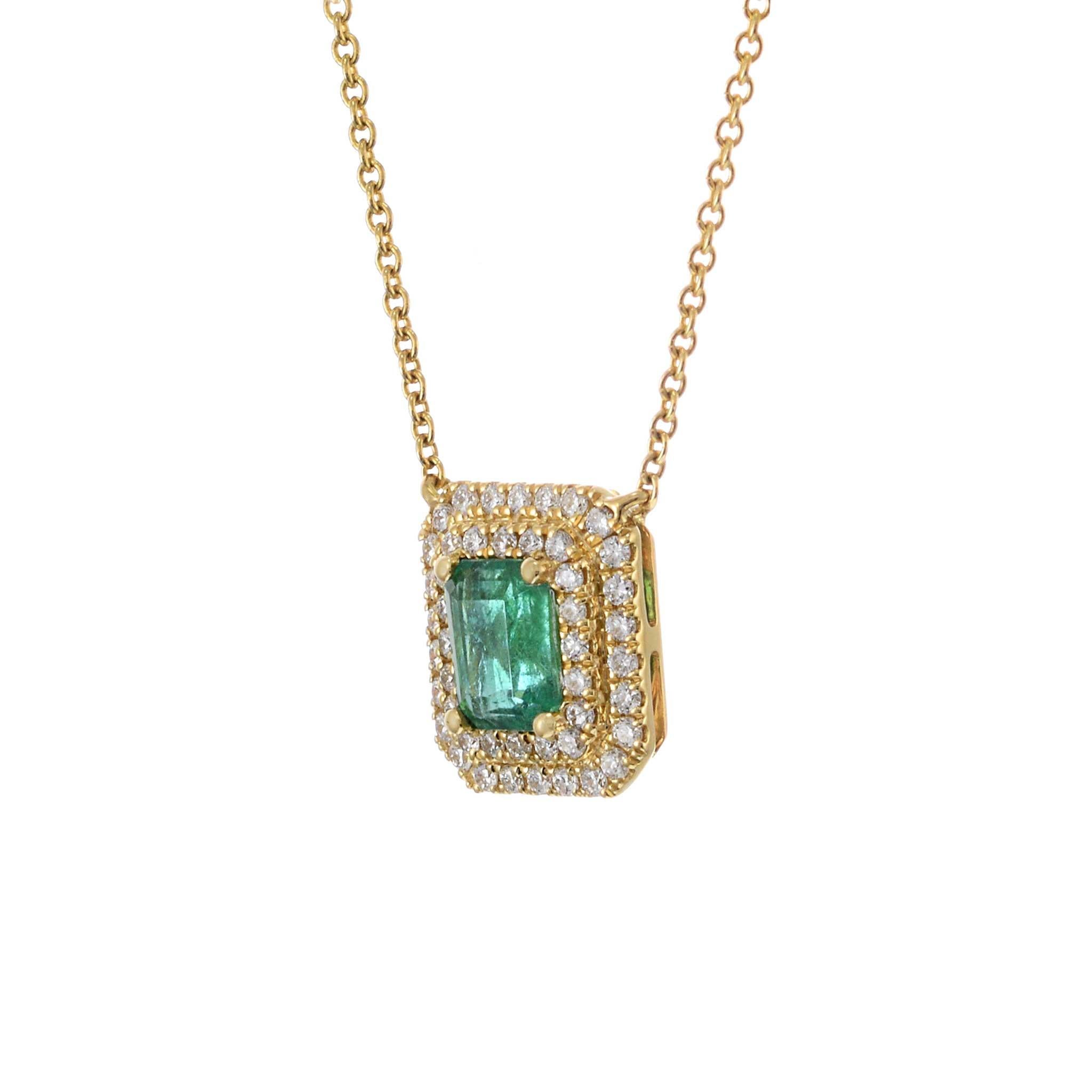 Moderno Collana in oro giallo 18KT con smeraldo e diamanti in vendita