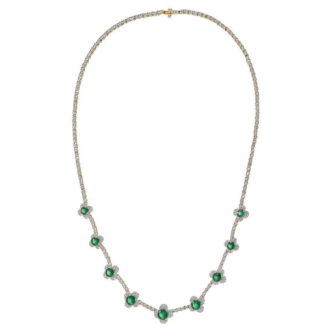 18KT Yellow Gold Emerald And Diamond Necklace