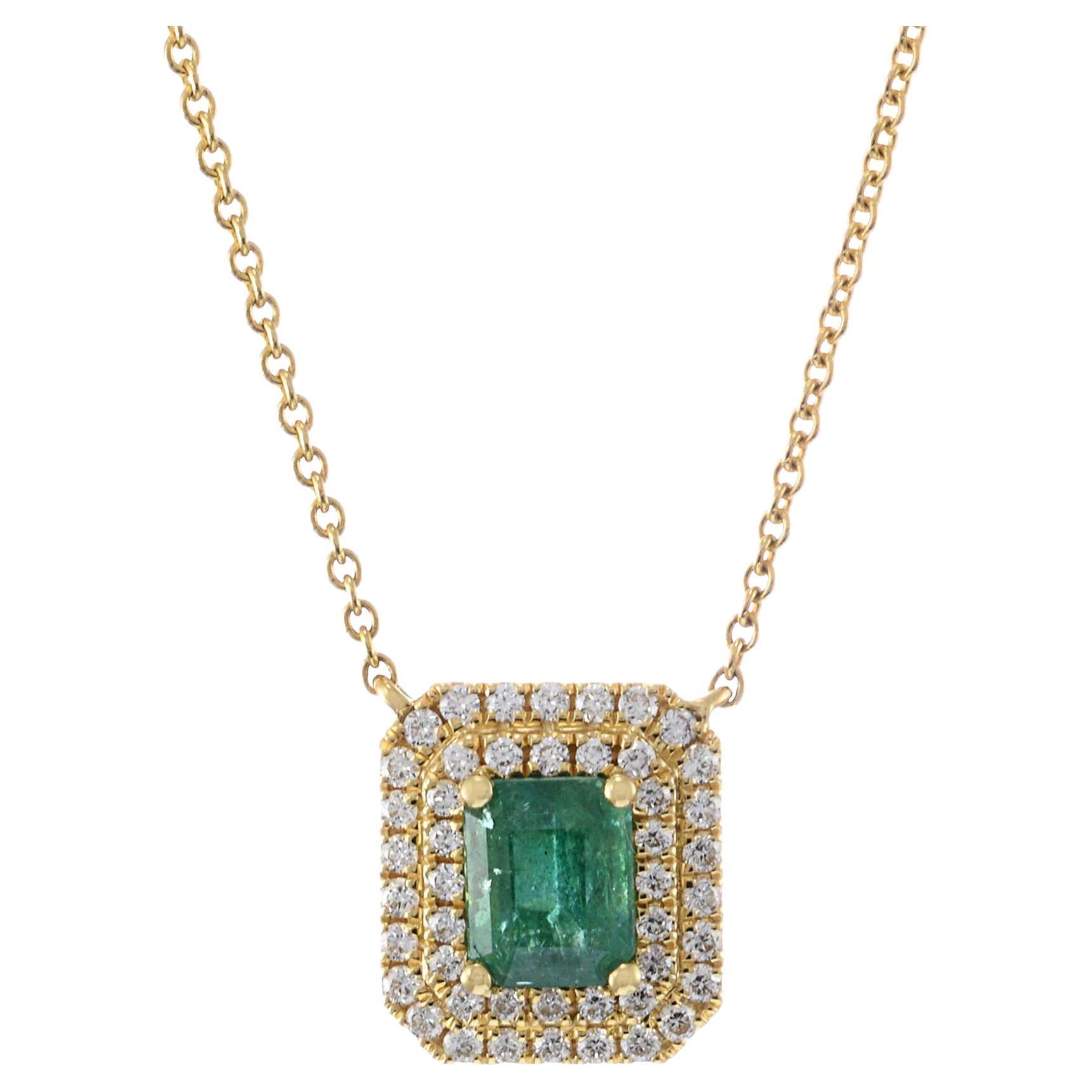 18KT Yellow Gold Emerald and Diamond Necklace