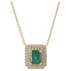 18KT Yellow Gold Emerald and Diamond Necklace